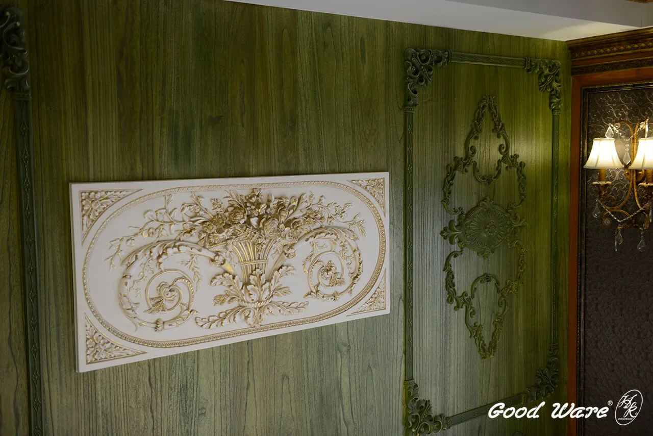 姿也髮廊一樓接待區牆面｜運用壁飾、飾花產品模組範例