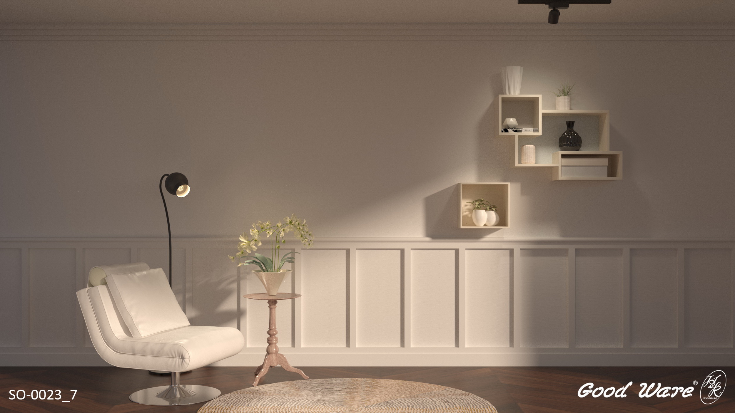 格柵設計、牆裙用於客廳